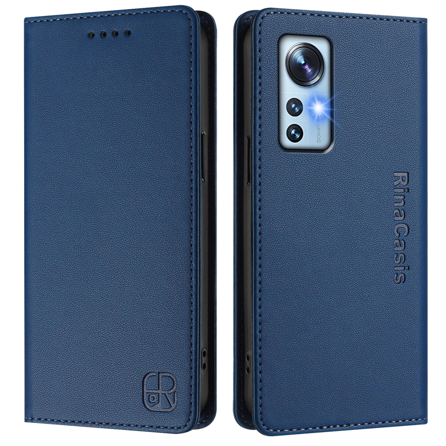Xiaomi 12 5G Dual-Folded Magnetic Suction RFID Blocking PU Leather Wallet Phone Case with Card Slots, Cash Pocket, Kickstand, Full Protective Flip Cover