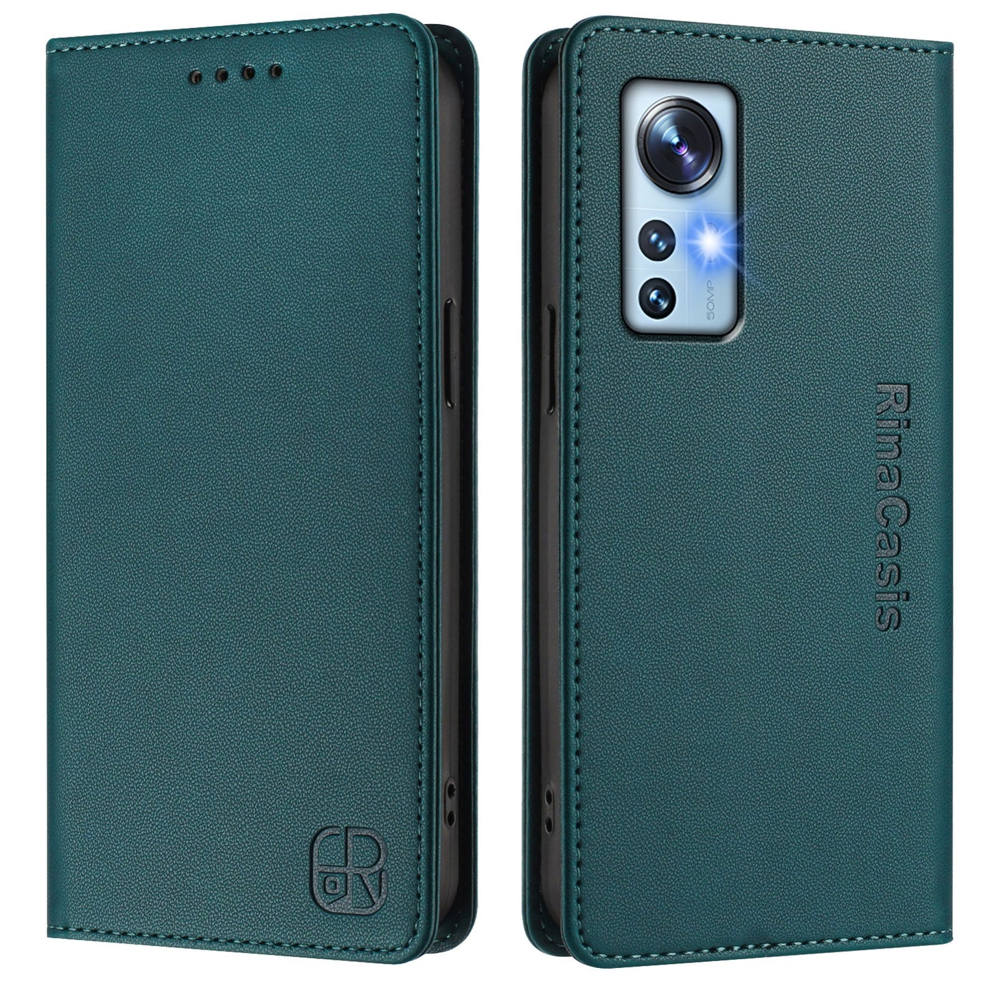 Xiaomi 12S 5G Dual-Folded Magnetic Suction RFID Blocking PU Leather Wallet Phone Case with Card Slots, Cash Pocket, Kickstand, Full Protective Flip Cover