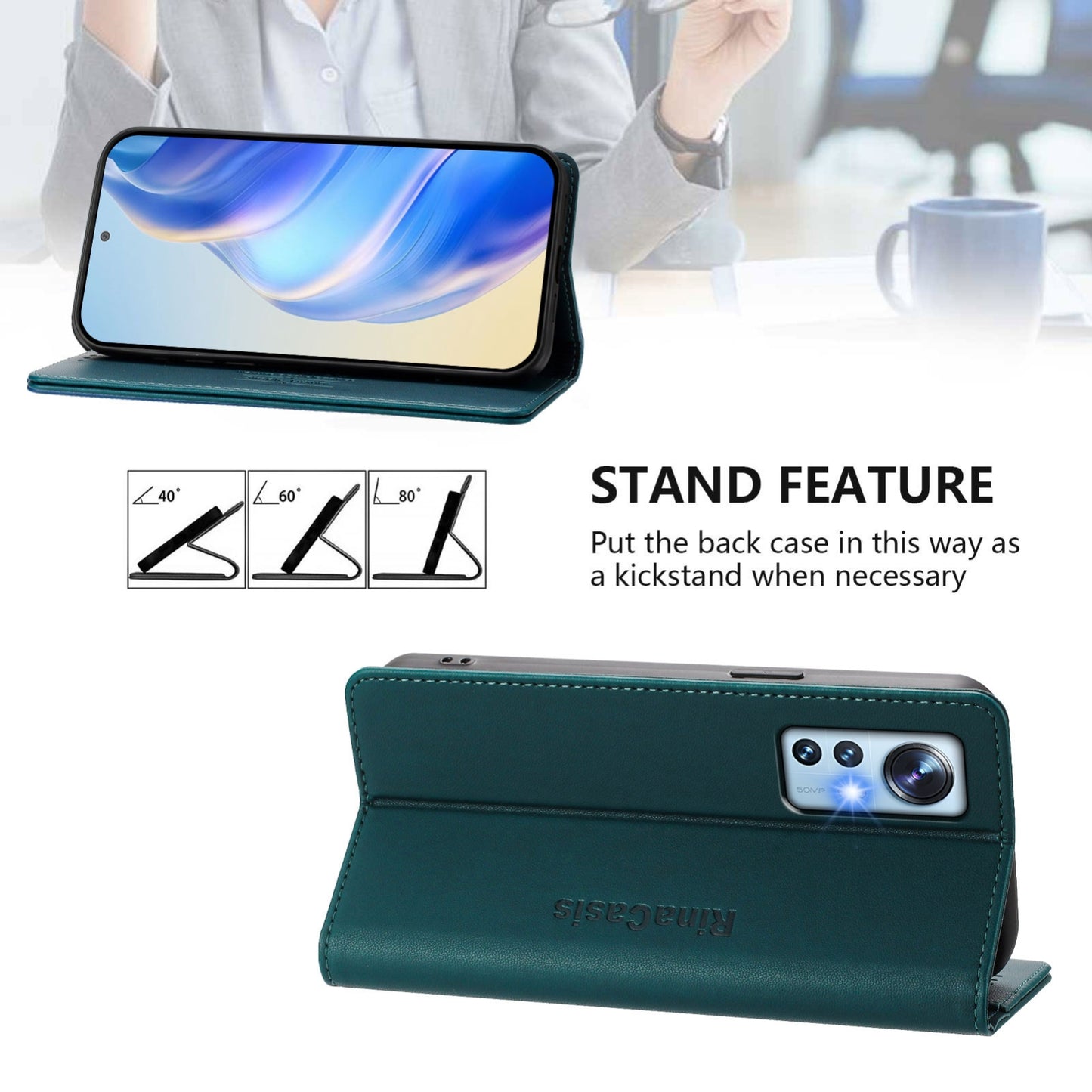 Xiaomi 12S 5G Dual-Folded Magnetic Suction RFID Blocking PU Leather Wallet Phone Case with Card Slots, Cash Pocket, Kickstand, Full Protective Flip Cover