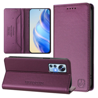 Xiaomi 12 5G Dual-Folded Magnetic Suction RFID Blocking PU Leather Wallet Phone Case with Card Slots, Cash Pocket, Kickstand, Full Protective Flip Cover