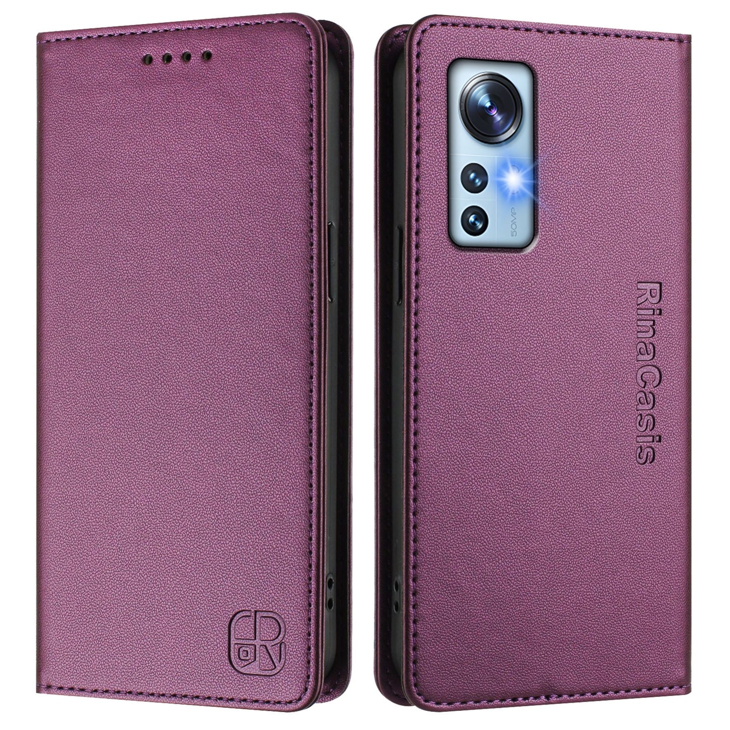 Xiaomi 12X 5G Dual-Folded Magnetic Suction RFID Blocking PU Leather Wallet Phone Case with Card Slots, Cash Pocket, Kickstand, Full Protective Flip Cover