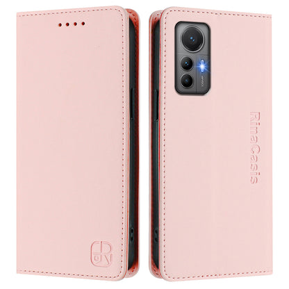 Xiaomi 12 Lite Dual-Folded Magnetic Suction RFID Blocking PU Leather Wallet Phone Case with Card Slots, Cash Pocket, Kickstand, Full Protective Flip Cover