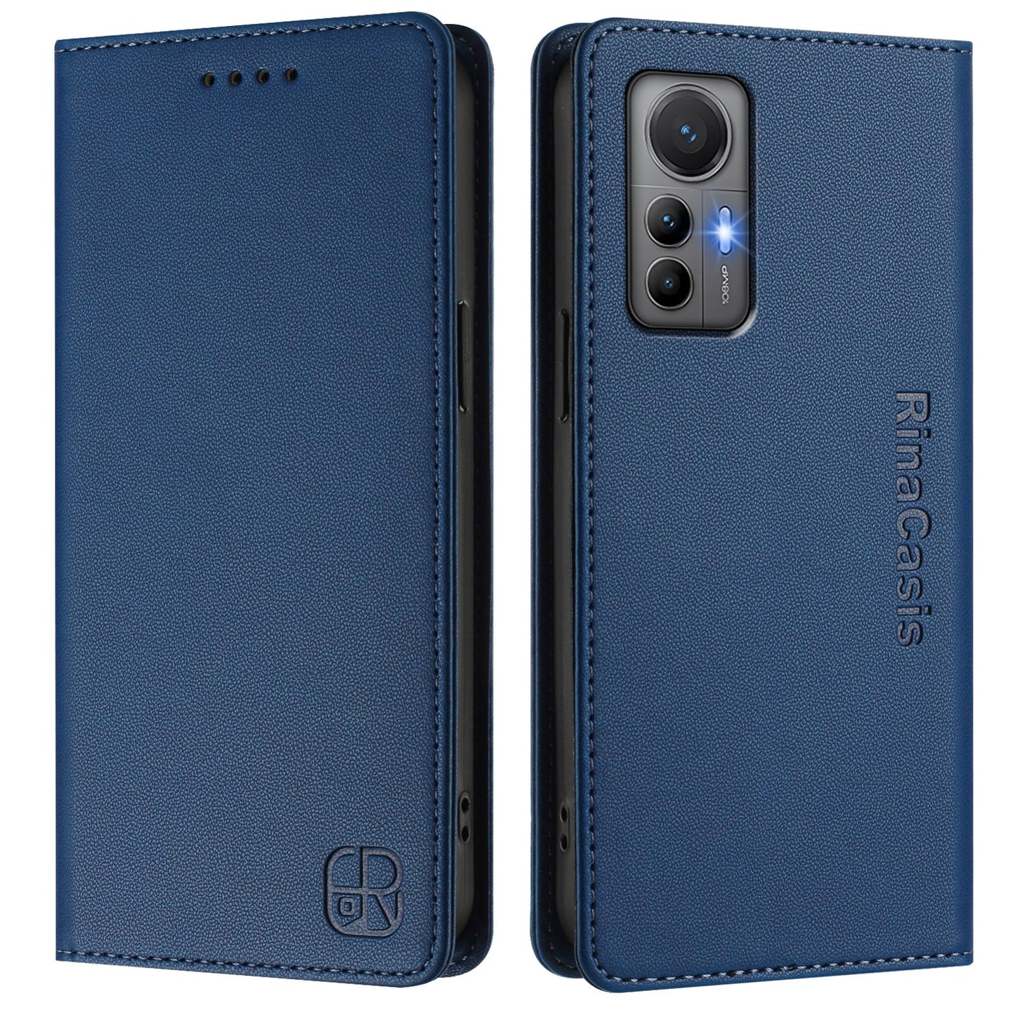 Xiaomi 12 Lite Dual-Folded Magnetic Suction RFID Blocking PU Leather Wallet Phone Case with Card Slots, Cash Pocket, Kickstand, Full Protective Flip Cover