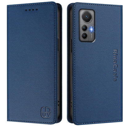 Xiaomi 12 Lite Dual-Folded Magnetic Suction RFID Blocking PU Leather Wallet Phone Case with Card Slots, Cash Pocket, Kickstand, Full Protective Flip Cover