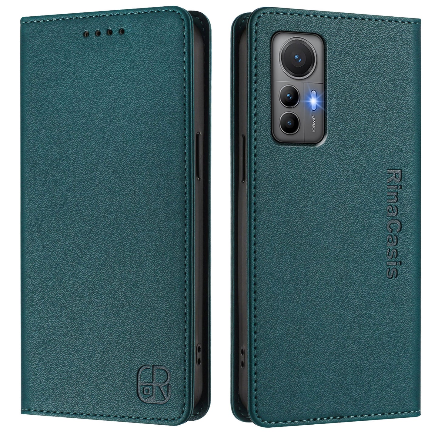 Xiaomi 12 Lite Dual-Folded Magnetic Suction RFID Blocking PU Leather Wallet Phone Case with Card Slots, Cash Pocket, Kickstand, Full Protective Flip Cover