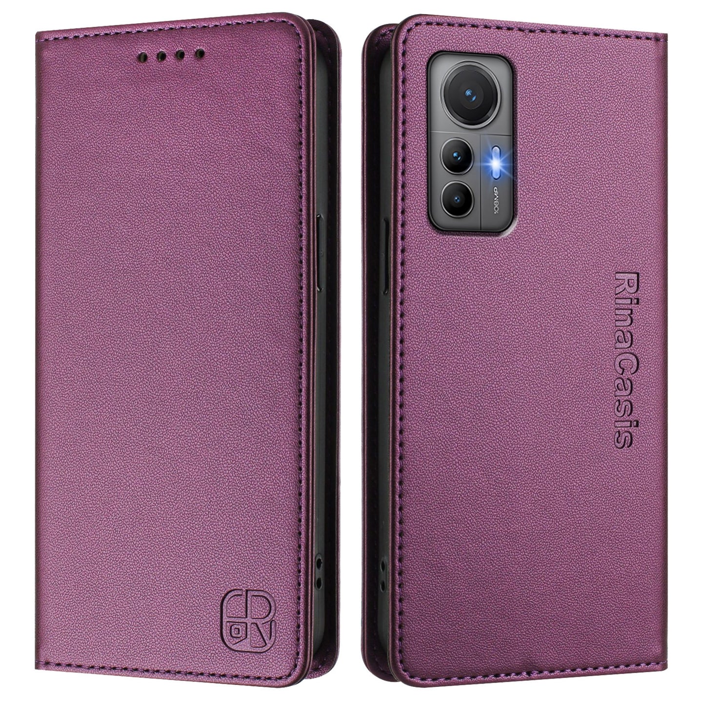 Xiaomi 12 Lite Dual-Folded Magnetic Suction RFID Blocking PU Leather Wallet Phone Case with Card Slots, Cash Pocket, Kickstand, Full Protective Flip Cover