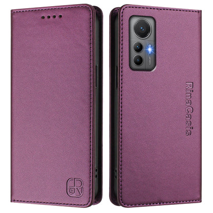 Xiaomi 12 Lite Dual-Folded Magnetic Suction RFID Blocking PU Leather Wallet Phone Case with Card Slots, Cash Pocket, Kickstand, Full Protective Flip Cover