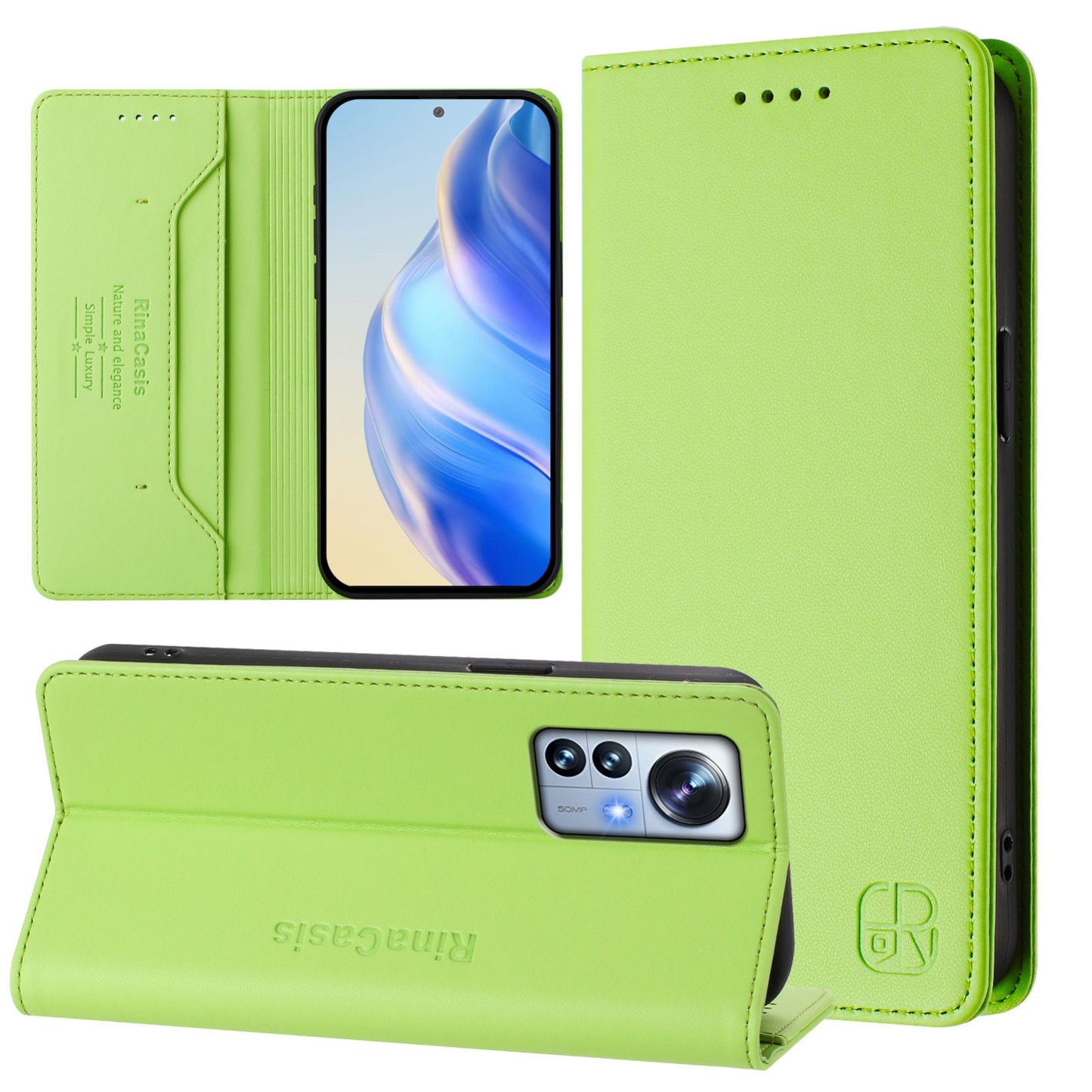 Xiaomi 12 Pro Dual-Folded Magnetic Suction RFID Blocking PU Leather Wallet Phone Case with Card Slots, Cash Pocket, Kickstand, Full Protective Flip Cover