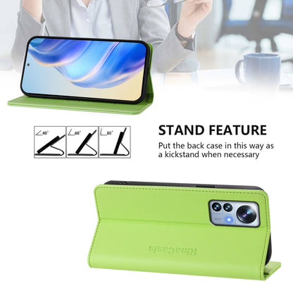 Xiaomi 12 Pro Dual-Folded Magnetic Suction RFID Blocking PU Leather Wallet Phone Case with Card Slots, Cash Pocket, Kickstand, Full Protective Flip Cover