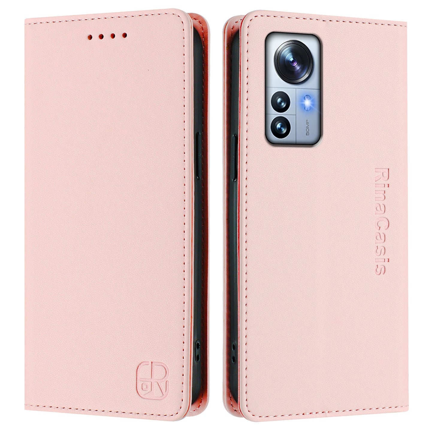 Xiaomi 12 Pro Dual-Folded Magnetic Suction RFID Blocking PU Leather Wallet Phone Case with Card Slots, Cash Pocket, Kickstand, Full Protective Flip Cover