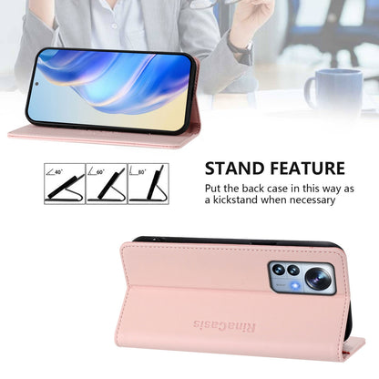 Xiaomi 12 Pro Dual-Folded Magnetic Suction RFID Blocking PU Leather Wallet Phone Case with Card Slots, Cash Pocket, Kickstand, Full Protective Flip Cover