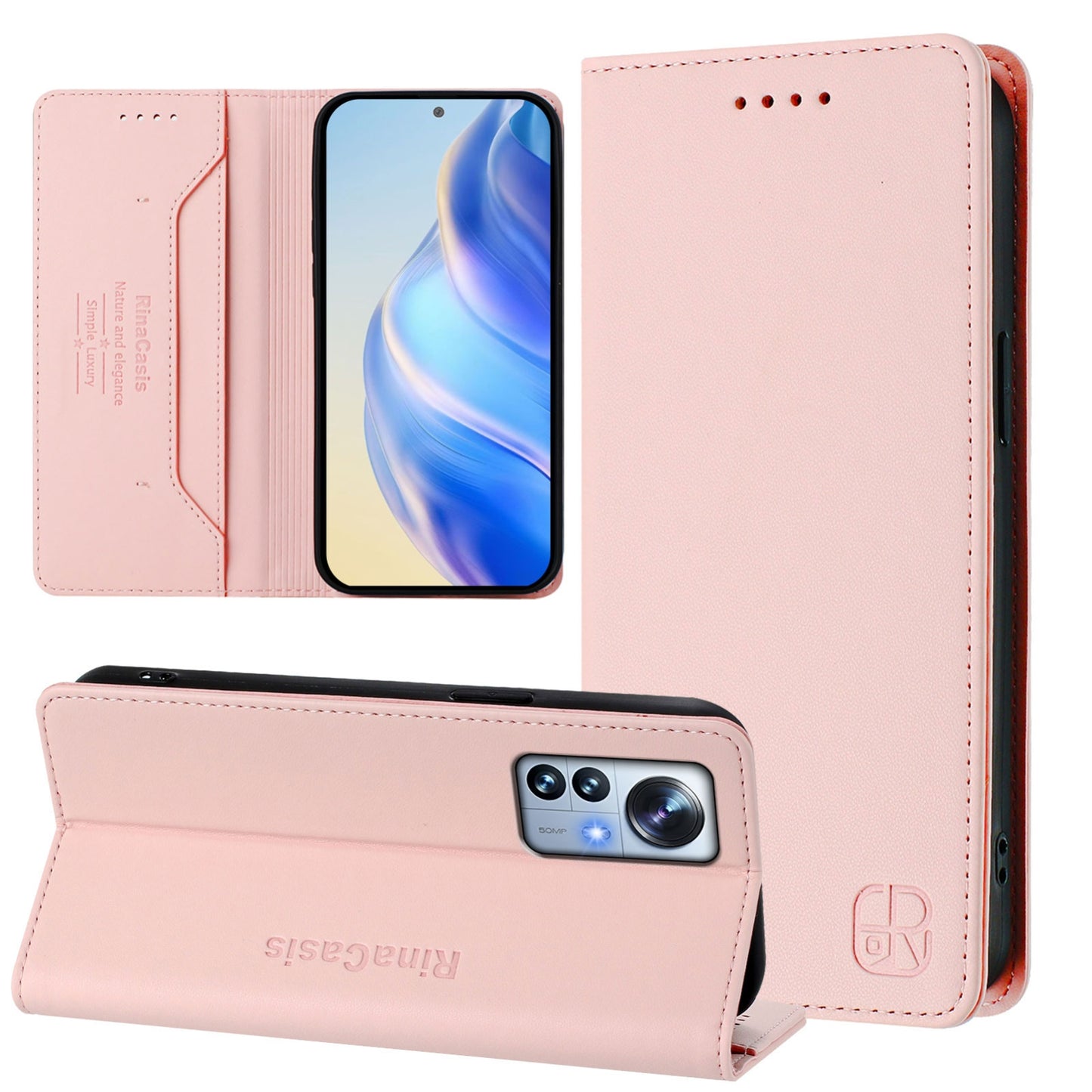 Xiaomi 12S Pro Dual-Folded Magnetic Suction RFID Blocking PU Leather Wallet Phone Case with Card Slots, Cash Pocket, Kickstand, Full Protective Flip Cover