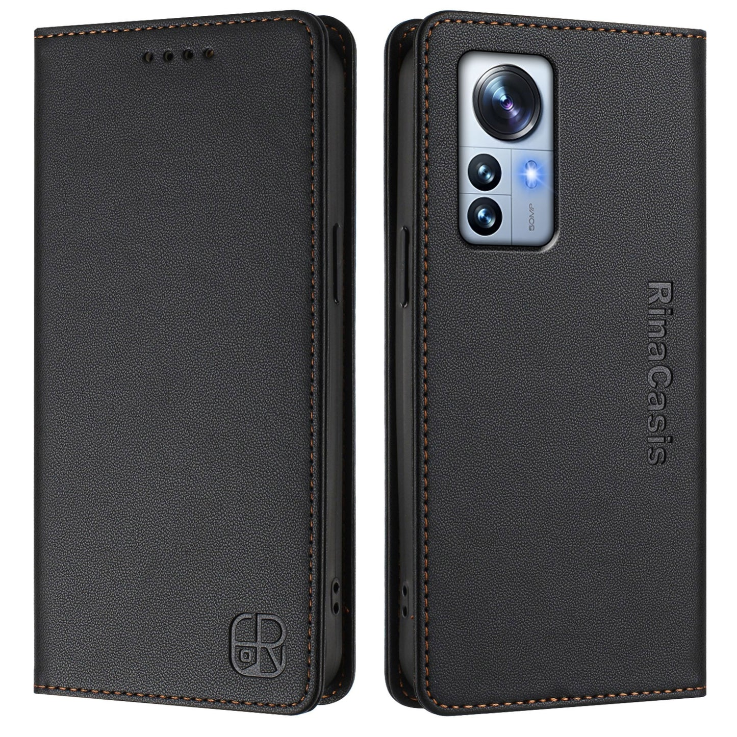 Xiaomi 12 Pro Dual-Folded Magnetic Suction RFID Blocking PU Leather Wallet Phone Case with Card Slots, Cash Pocket, Kickstand, Full Protective Flip Cover