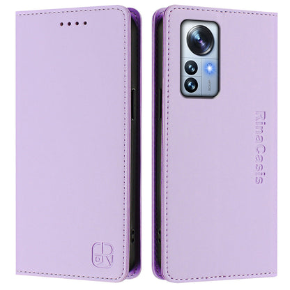 Xiaomi 12 Pro Dual-Folded Magnetic Suction RFID Blocking PU Leather Wallet Phone Case with Card Slots, Cash Pocket, Kickstand, Full Protective Flip Cover