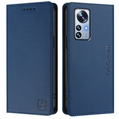 Xiaomi 12S Pro Dual-Folded Magnetic Suction RFID Blocking PU Leather Wallet Phone Case with Card Slots, Cash Pocket, Kickstand, Full Protective Flip Cover