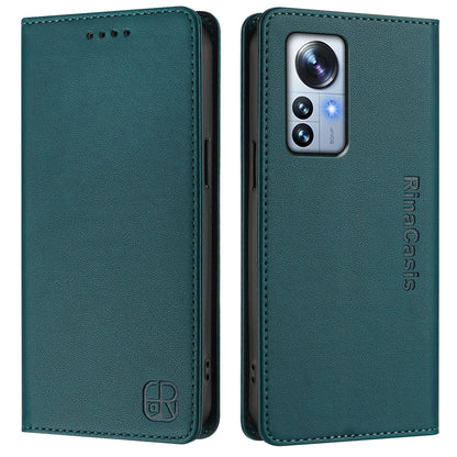 Xiaomi 12 Pro Dual-Folded Magnetic Suction RFID Blocking PU Leather Wallet Phone Case with Card Slots, Cash Pocket, Kickstand, Full Protective Flip Cover