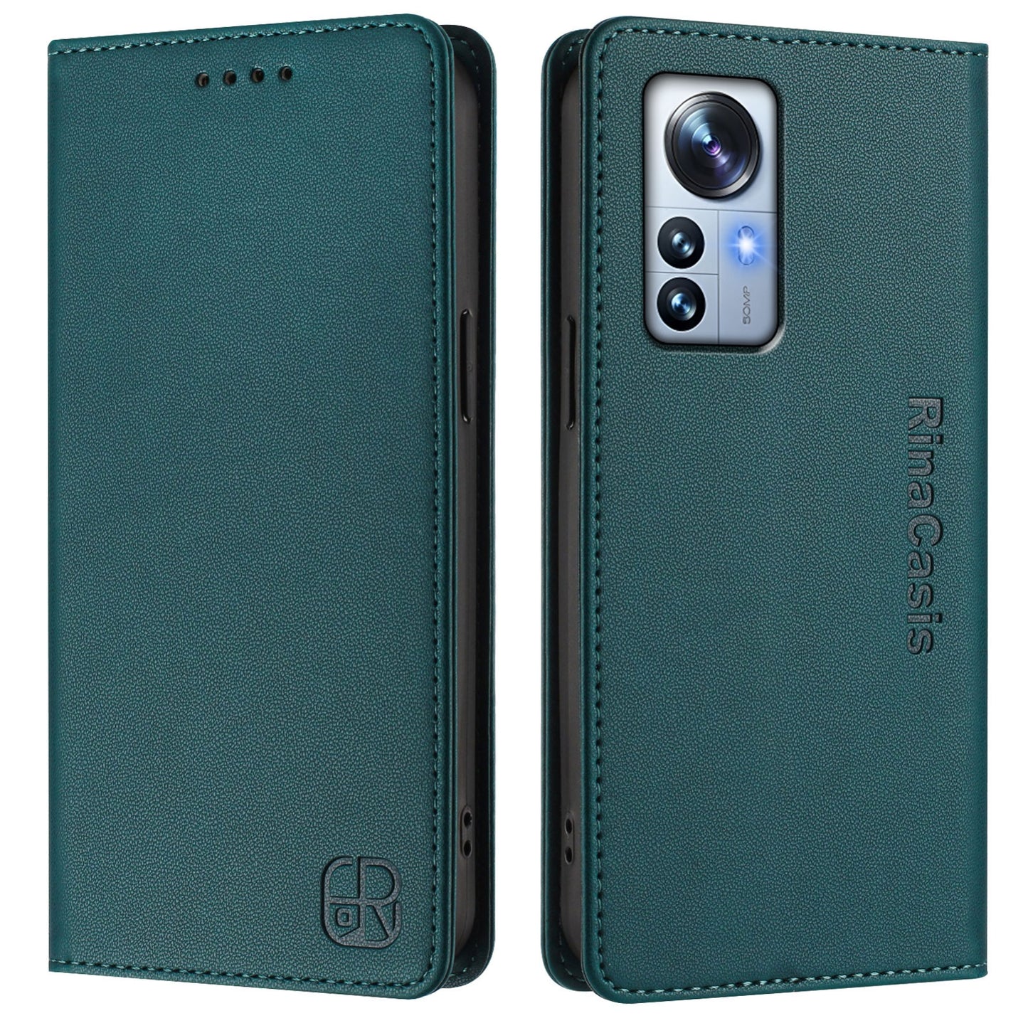 Xiaomi 12S Pro Dual-Folded Magnetic Suction RFID Blocking PU Leather Wallet Phone Case with Card Slots, Cash Pocket, Kickstand, Full Protective Flip Cover
