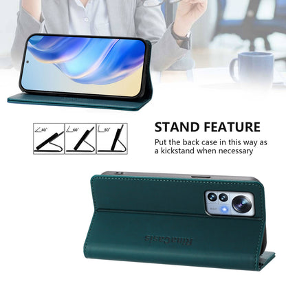 Xiaomi 12 Pro Dual-Folded Magnetic Suction RFID Blocking PU Leather Wallet Phone Case with Card Slots, Cash Pocket, Kickstand, Full Protective Flip Cover