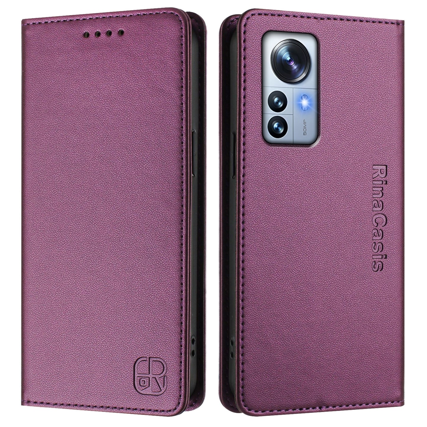Xiaomi 12S Pro Dual-Folded Magnetic Suction RFID Blocking PU Leather Wallet Phone Case with Card Slots, Cash Pocket, Kickstand, Full Protective Flip Cover