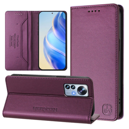 Xiaomi 12S Pro Dual-Folded Magnetic Suction RFID Blocking PU Leather Wallet Phone Case with Card Slots, Cash Pocket, Kickstand, Full Protective Flip Cover