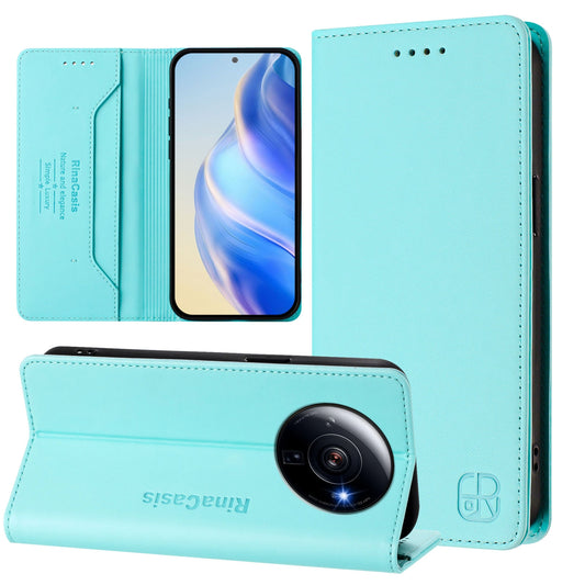 Xiaomi 12S Ultra Dual-Folded Magnetic Suction RFID Blocking PU Leather Wallet Phone Case with Card Slots, Cash Pocket, Kickstand, Full Protective Flip Cover