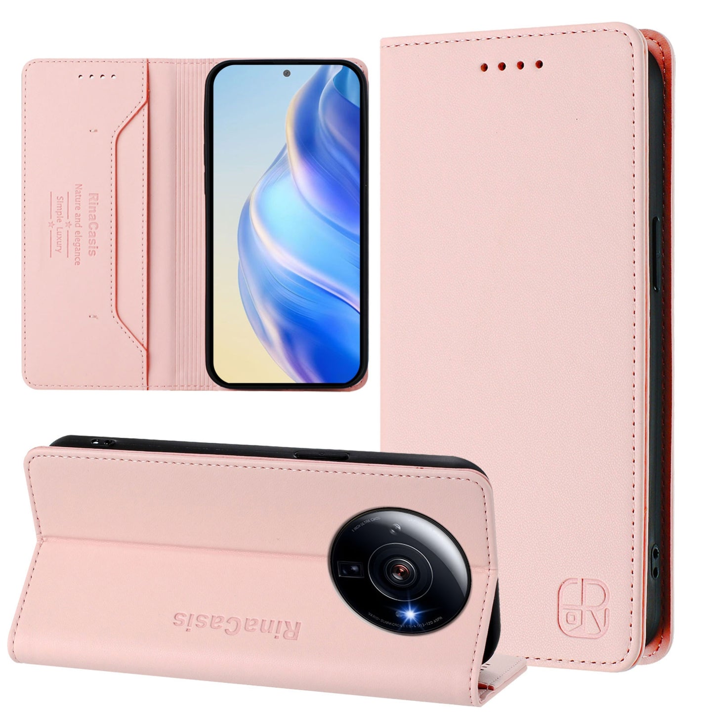 Xiaomi 12S Ultra Dual-Folded Magnetic Suction RFID Blocking PU Leather Wallet Phone Case with Card Slots, Cash Pocket, Kickstand, Full Protective Flip Cover