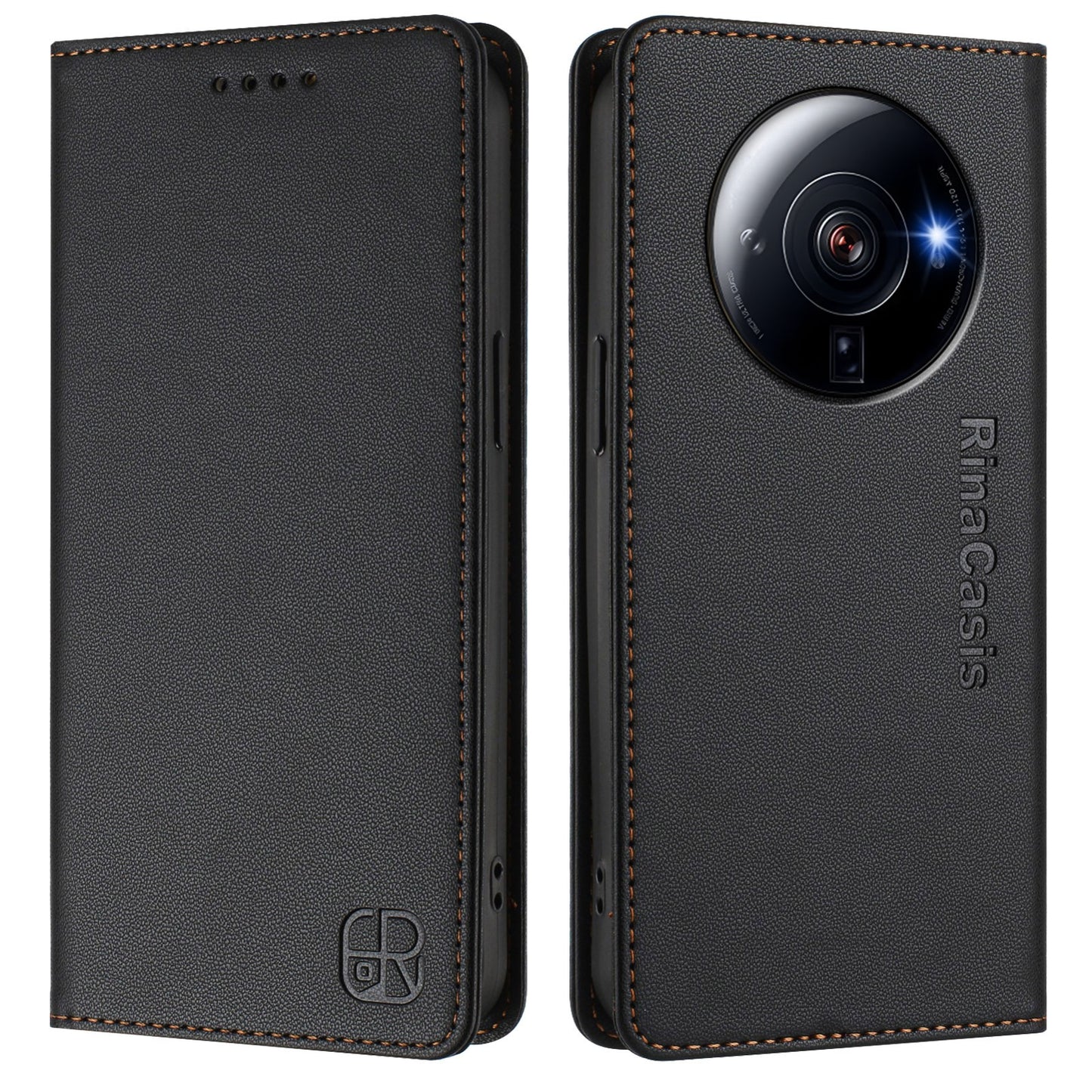 Xiaomi 12S Ultra Dual-Folded Magnetic Suction RFID Blocking PU Leather Wallet Phone Case with Card Slots, Cash Pocket, Kickstand, Full Protective Flip Cover