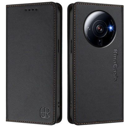 Xiaomi 12S Ultra Dual-Folded Magnetic Suction RFID Blocking PU Leather Wallet Phone Case with Card Slots, Cash Pocket, Kickstand, Full Protective Flip Cover