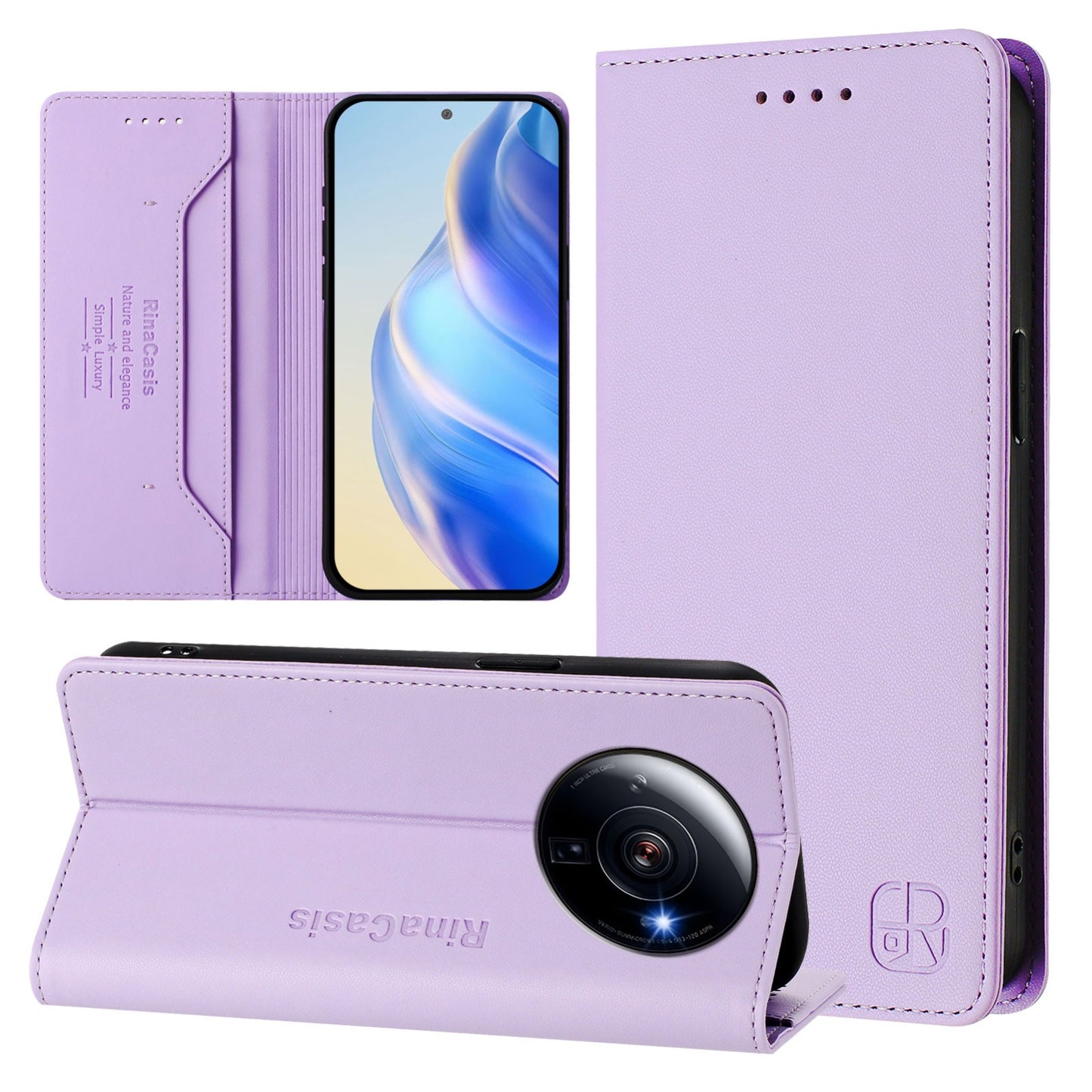 Xiaomi 12S Ultra Dual-Folded Magnetic Suction RFID Blocking PU Leather Wallet Phone Case with Card Slots, Cash Pocket, Kickstand, Full Protective Flip Cover