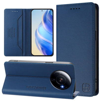 Xiaomi 12S Ultra Dual-Folded Magnetic Suction RFID Blocking PU Leather Wallet Phone Case with Card Slots, Cash Pocket, Kickstand, Full Protective Flip Cover