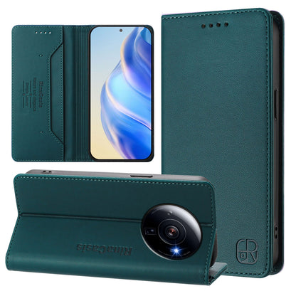 Xiaomi 12S Ultra Dual-Folded Magnetic Suction RFID Blocking PU Leather Wallet Phone Case with Card Slots, Cash Pocket, Kickstand, Full Protective Flip Cover