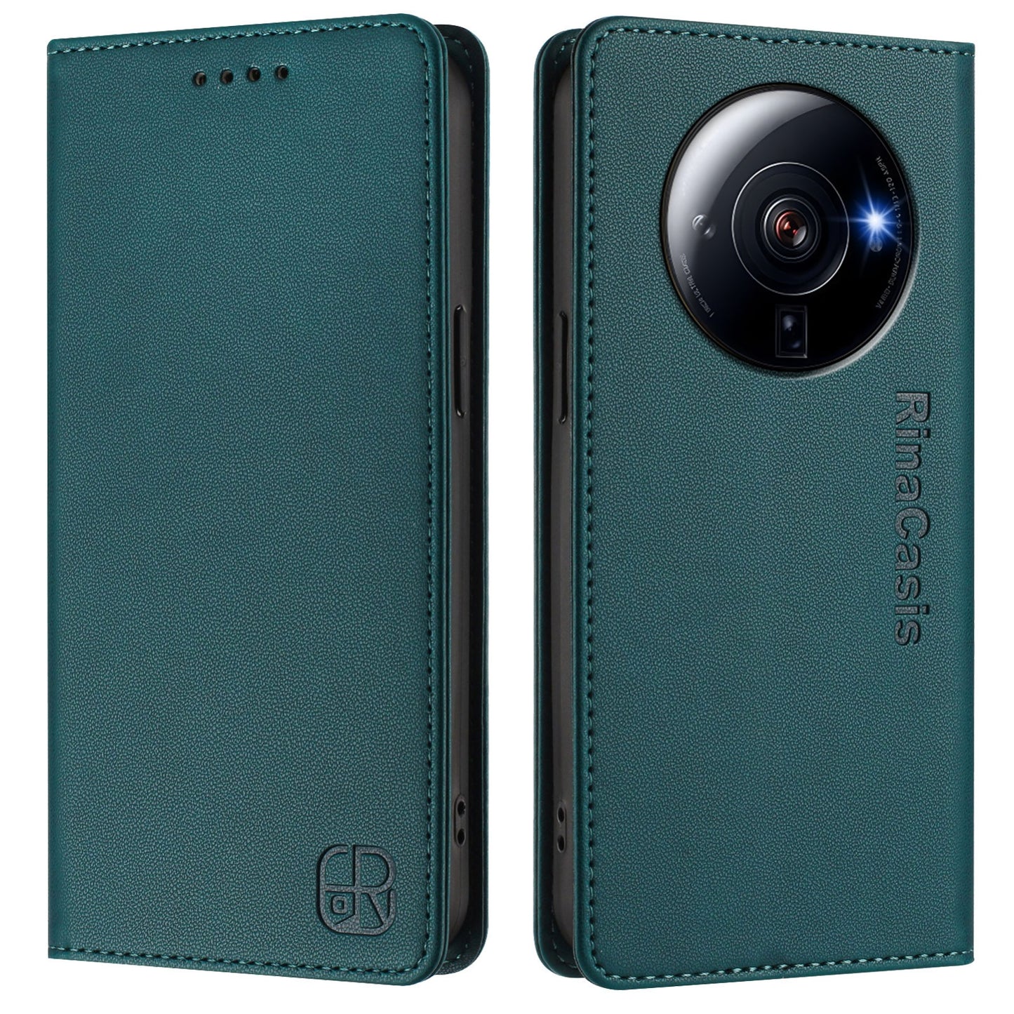 Xiaomi 12S Ultra Dual-Folded Magnetic Suction RFID Blocking PU Leather Wallet Phone Case with Card Slots, Cash Pocket, Kickstand, Full Protective Flip Cover