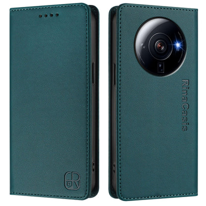 Xiaomi 12S Ultra Dual-Folded Magnetic Suction RFID Blocking PU Leather Wallet Phone Case with Card Slots, Cash Pocket, Kickstand, Full Protective Flip Cover