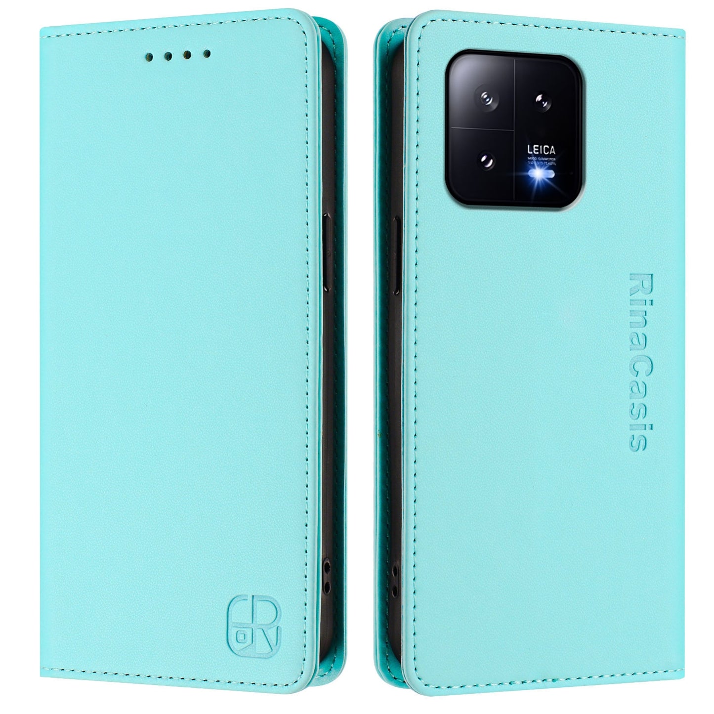 Xiaomi 13 5G Dual-Folded Magnetic Suction RFID Blocking PU Leather Wallet Phone Case with Card Slots, Cash Pocket, Kickstand, Full Protective Flip Cover