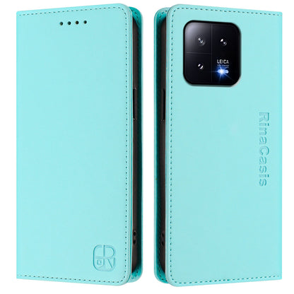 Xiaomi 13 5G Dual-Folded Magnetic Suction RFID Blocking PU Leather Wallet Phone Case with Card Slots, Cash Pocket, Kickstand, Full Protective Flip Cover