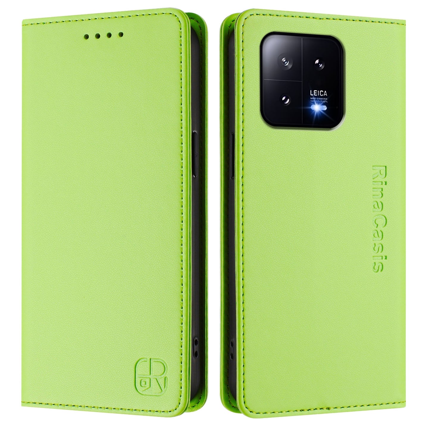 Xiaomi 13 5G Dual-Folded Magnetic Suction RFID Blocking PU Leather Wallet Phone Case with Card Slots, Cash Pocket, Kickstand, Full Protective Flip Cover