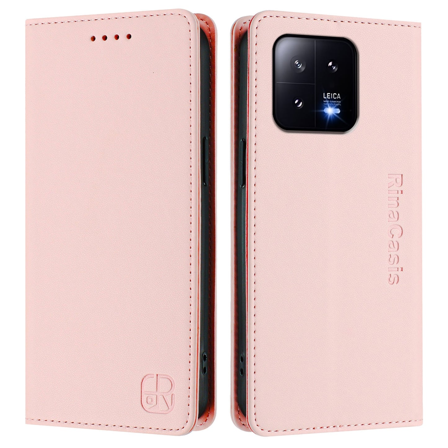 Xiaomi 13 5G Dual-Folded Magnetic Suction RFID Blocking PU Leather Wallet Phone Case with Card Slots, Cash Pocket, Kickstand, Full Protective Flip Cover