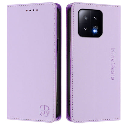 Xiaomi 13 5G Dual-Folded Magnetic Suction RFID Blocking PU Leather Wallet Phone Case with Card Slots, Cash Pocket, Kickstand, Full Protective Flip Cover