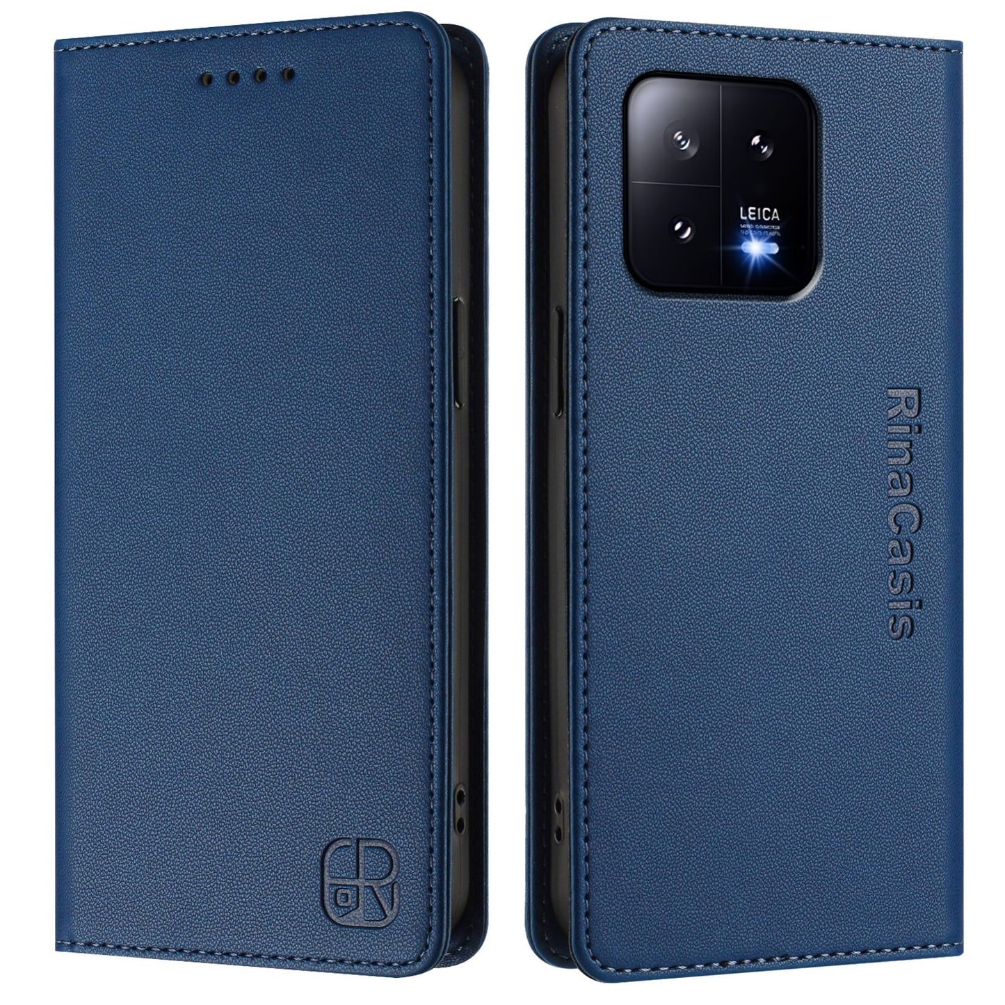 Xiaomi 13 5G Dual-Folded Magnetic Suction RFID Blocking PU Leather Wallet Phone Case with Card Slots, Cash Pocket, Kickstand, Full Protective Flip Cover