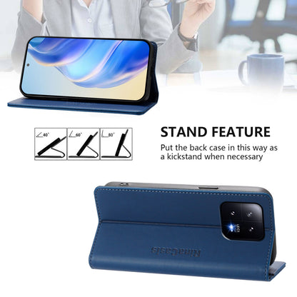 Xiaomi 13 5G Dual-Folded Magnetic Suction RFID Blocking PU Leather Wallet Phone Case with Card Slots, Cash Pocket, Kickstand, Full Protective Flip Cover