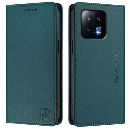 Xiaomi 13 5G Dual-Folded Magnetic Suction RFID Blocking PU Leather Wallet Phone Case with Card Slots, Cash Pocket, Kickstand, Full Protective Flip Cover