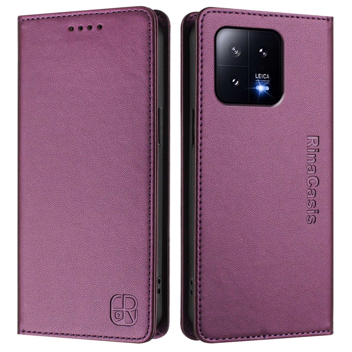 Xiaomi 13 5G Dual-Folded Magnetic Suction RFID Blocking PU Leather Wallet Phone Case with Card Slots, Cash Pocket, Kickstand, Full Protective Flip Cover
