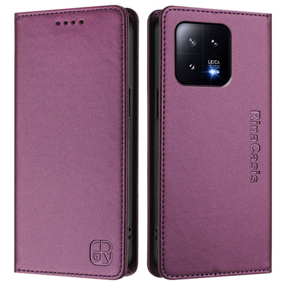 Xiaomi 13 5G Dual-Folded Magnetic Suction RFID Blocking PU Leather Wallet Phone Case with Card Slots, Cash Pocket, Kickstand, Full Protective Flip Cover