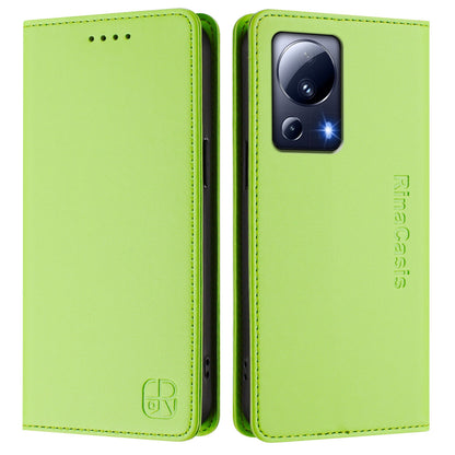 Xiaomi 13 Lite 5G Dual-Folded Magnetic Suction RFID Blocking PU Leather Wallet Phone Case with Card Slots, Cash Pocket, Kickstand, Full Protective Flip Cover