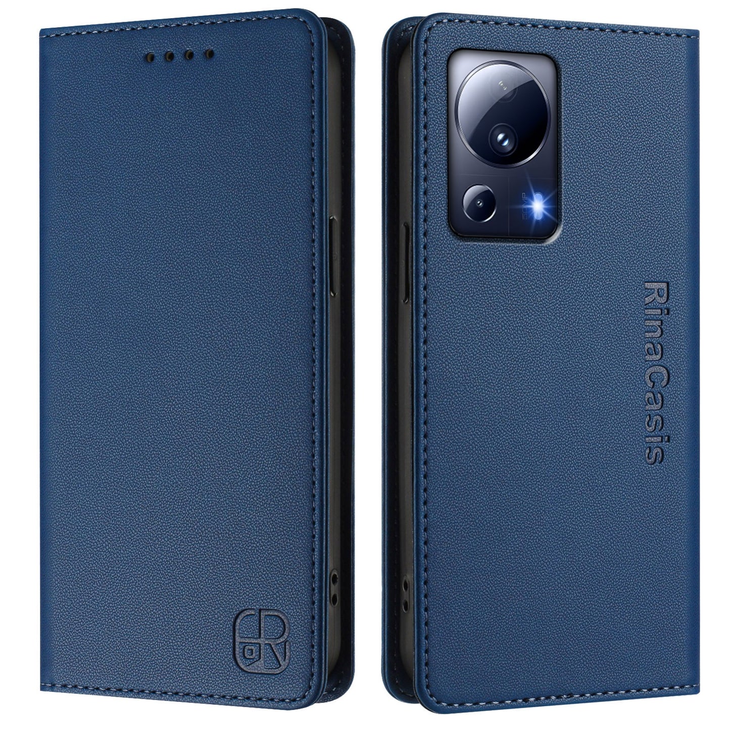 Xiaomi 13 Lite 5G Dual-Folded Magnetic Suction RFID Blocking PU Leather Wallet Phone Case with Card Slots, Cash Pocket, Kickstand, Full Protective Flip Cover