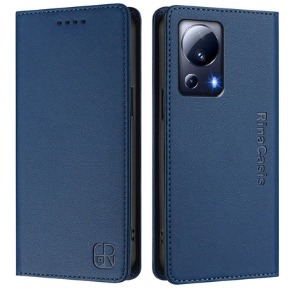Xiaomi 13 Lite 5G Dual-Folded Magnetic Suction RFID Blocking PU Leather Wallet Phone Case with Card Slots, Cash Pocket, Kickstand, Full Protective Flip Cover