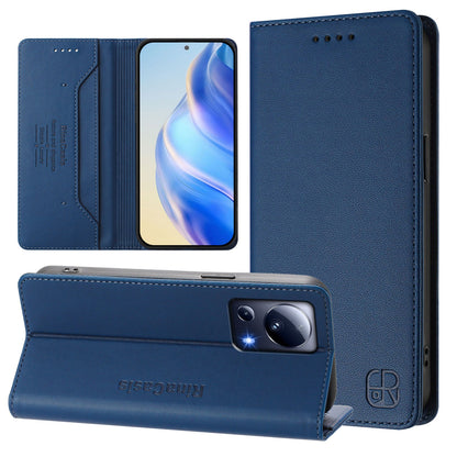 Xiaomi Civi 2 Dual-Folded Magnetic Suction RFID Blocking PU Leather Wallet Phone Case with Card Slots, Cash Pocket, Kickstand, Full Protective Flip Cover
