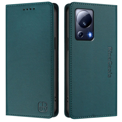 Xiaomi 13 Lite 5G Dual-Folded Magnetic Suction RFID Blocking PU Leather Wallet Phone Case with Card Slots, Cash Pocket, Kickstand, Full Protective Flip Cover