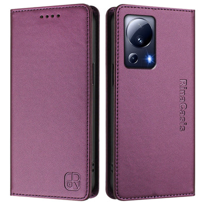 Xiaomi 13 Lite 5G Dual-Folded Magnetic Suction RFID Blocking PU Leather Wallet Phone Case with Card Slots, Cash Pocket, Kickstand, Full Protective Flip Cover