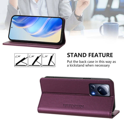 Xiaomi 13 Lite 5G Dual-Folded Magnetic Suction RFID Blocking PU Leather Wallet Phone Case with Card Slots, Cash Pocket, Kickstand, Full Protective Flip Cover